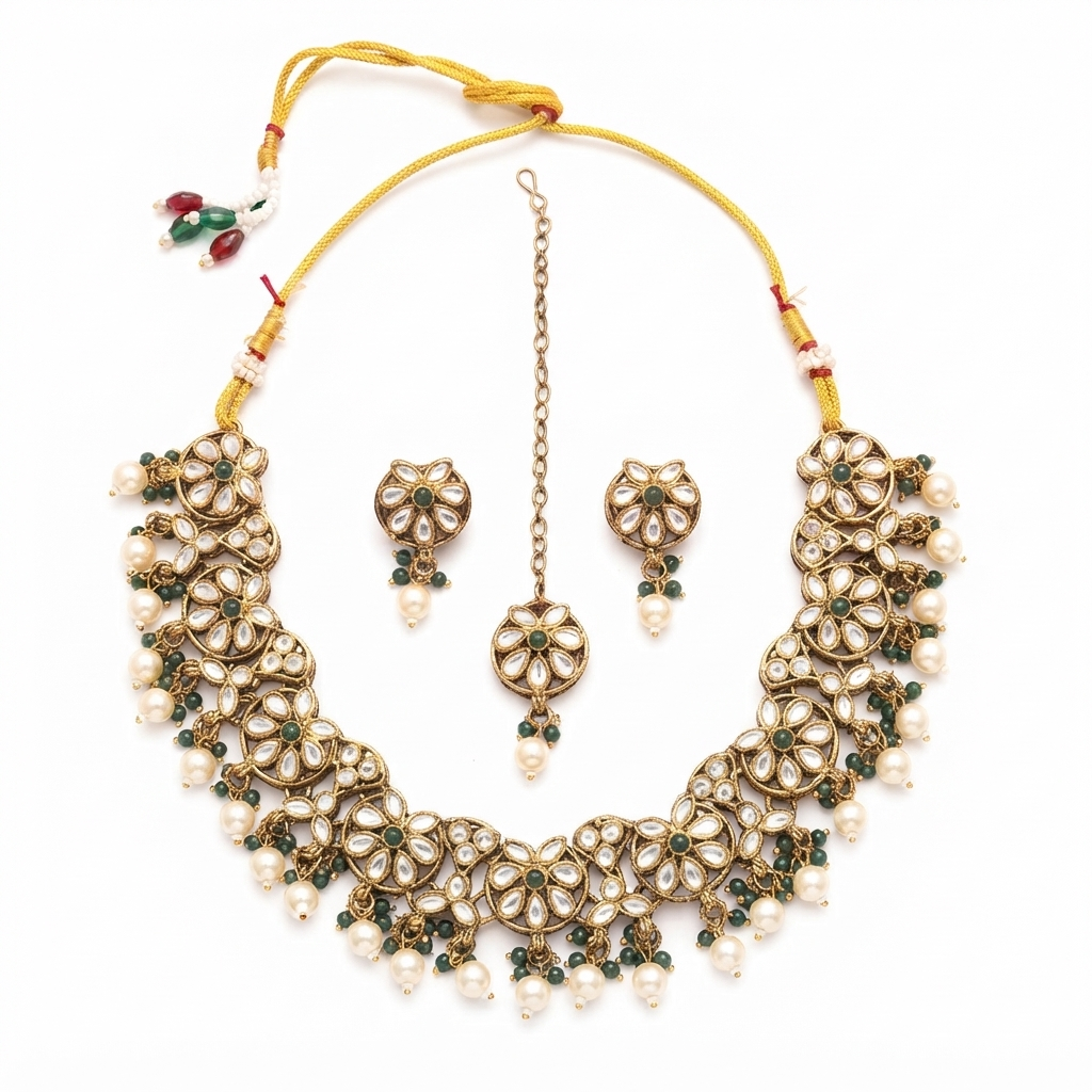Traditional Kundan Jewelry Set for Women – Bridal Necklace & Earrings - Image 3