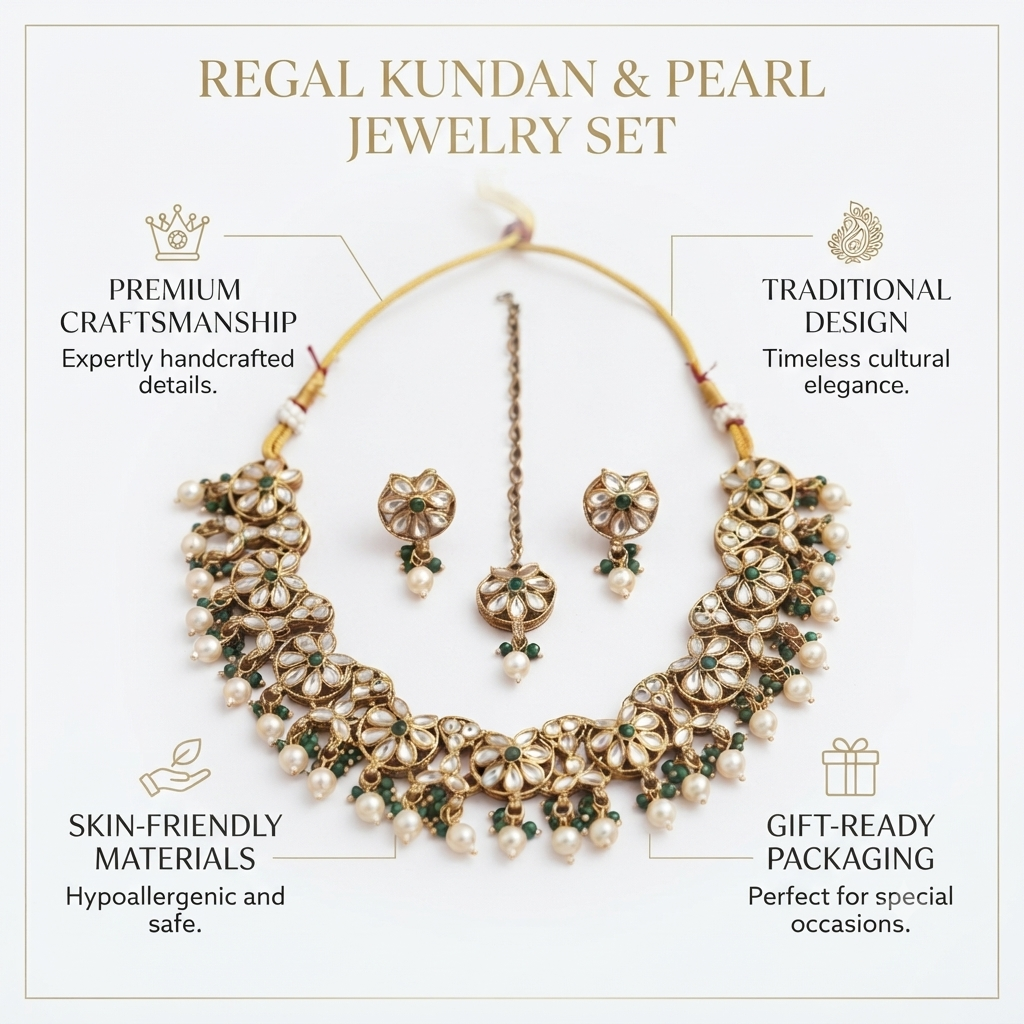 Traditional Kundan Jewelry Set for Women – Bridal Necklace & Earrings - Image 2