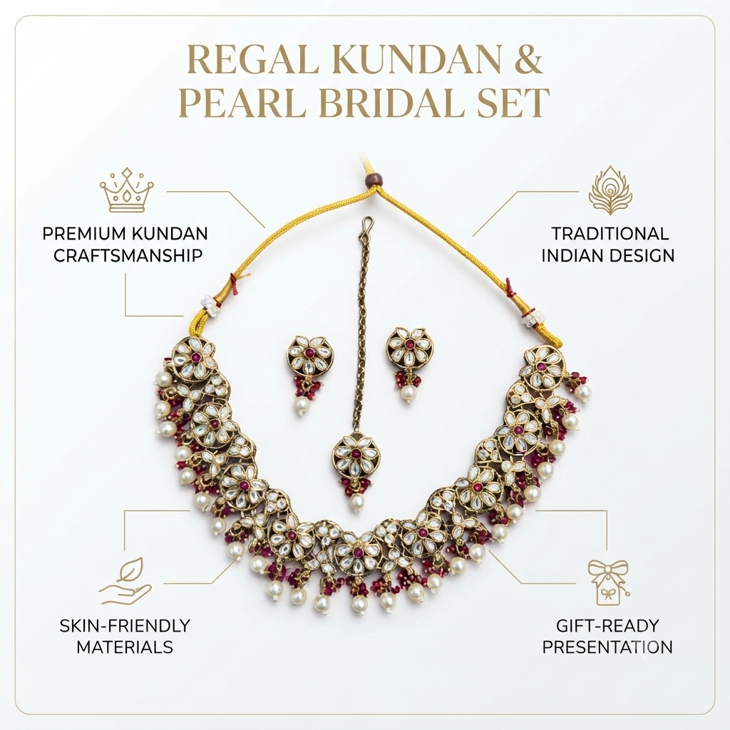 Traditional Kundan Jewelry Set for Women – Bridal Necklace & Earrings - Image 2