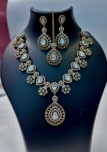 Cubic Zirconia Gold Plated Necklace set AD Wedding Jewelry set