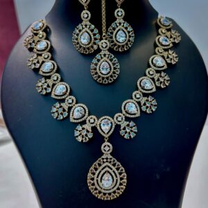 Cubic Zirconia Gold Plated Necklace set AD Wedding Jewelry set